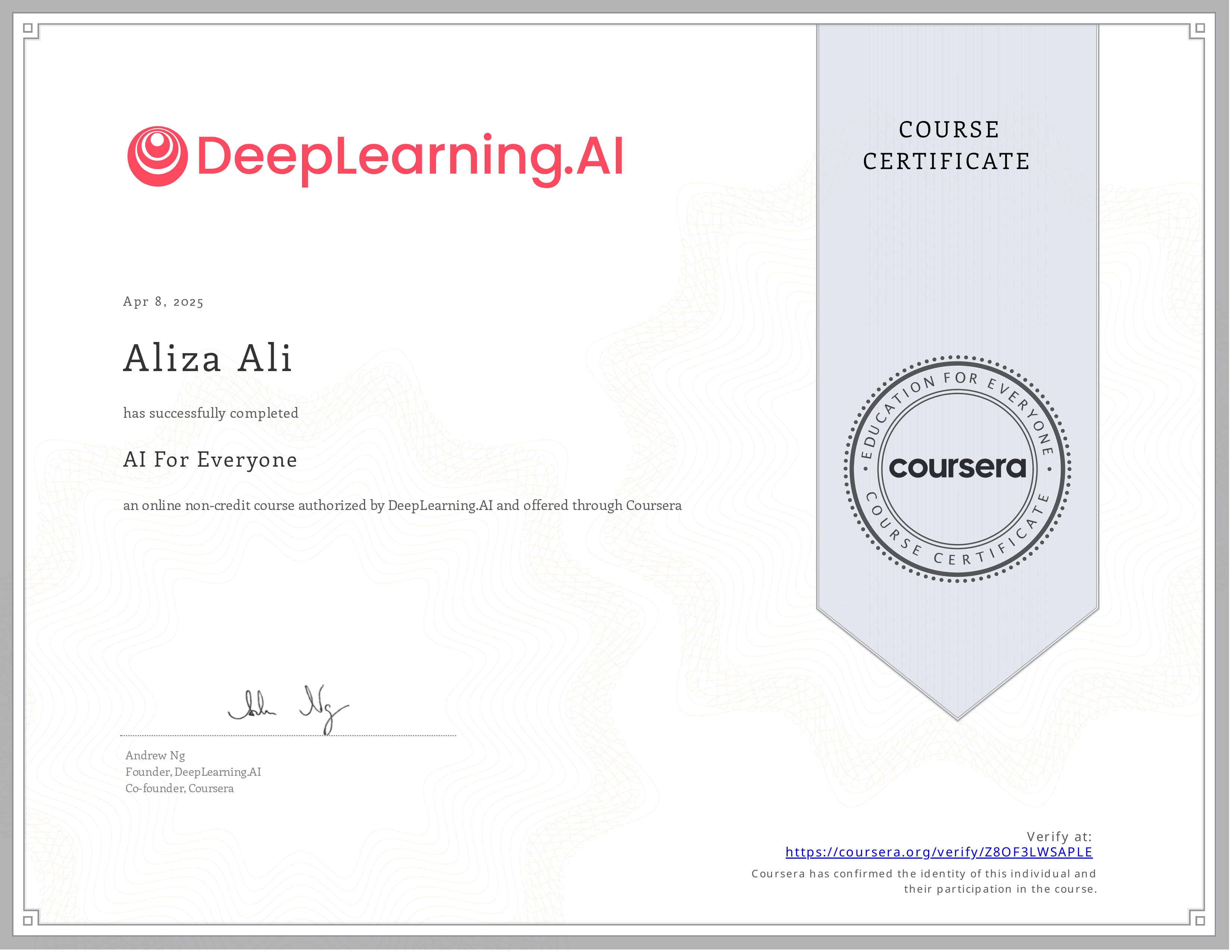 AI for Everyone Certificate